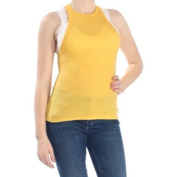 Free People Yellow Ribbed Racerback Tank Top - Picture 2 of 9